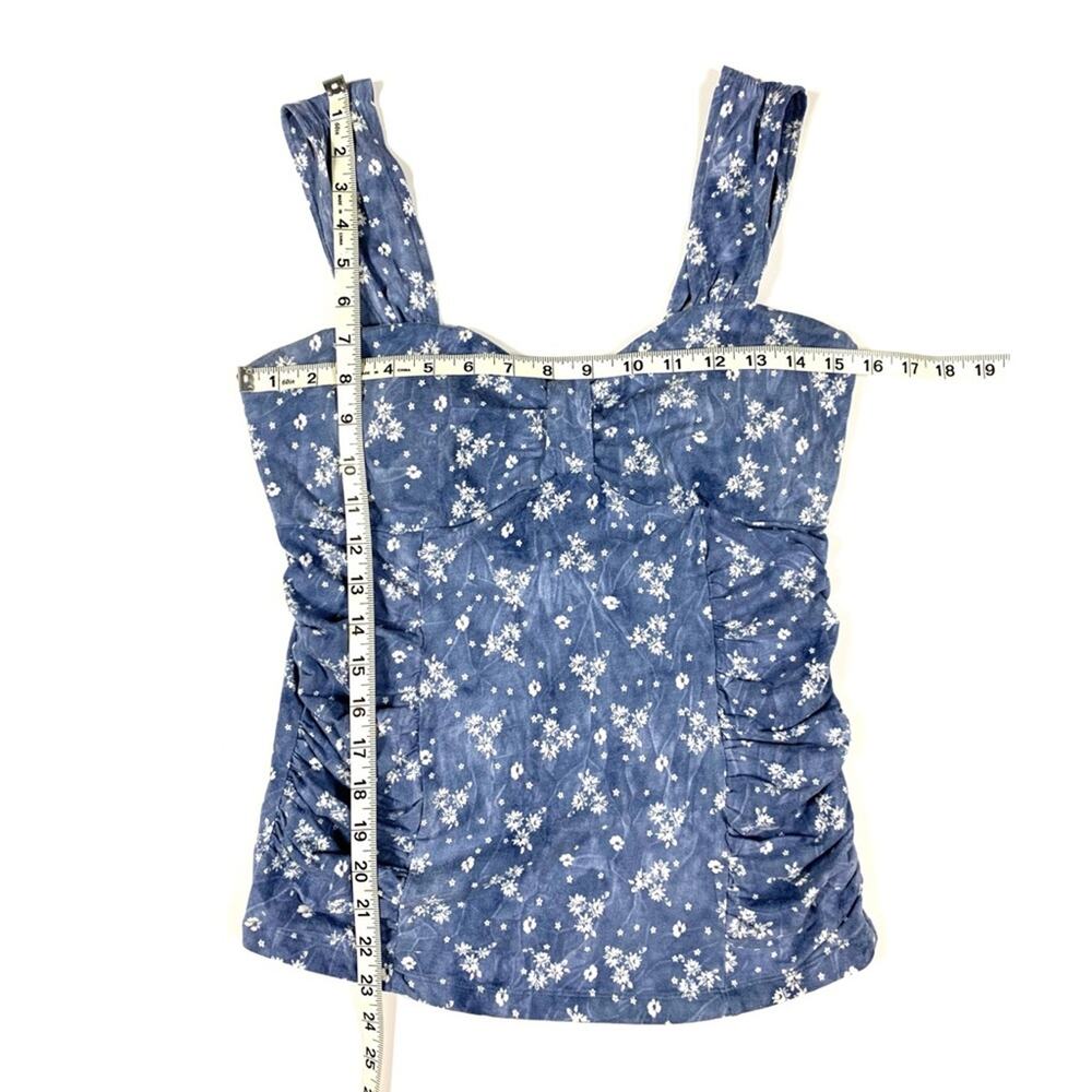 Blue Floral Ruched Tank Top - Picture 5 of 7